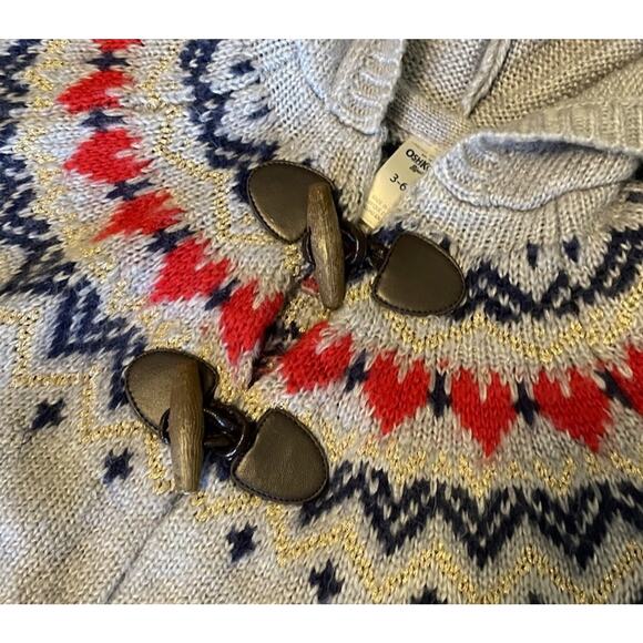 OshKosh B'gosh Fair Isle Cardigan Sweater Baby 3-6m Nordic Hooded Toggle Closure - Picture 9 of 10